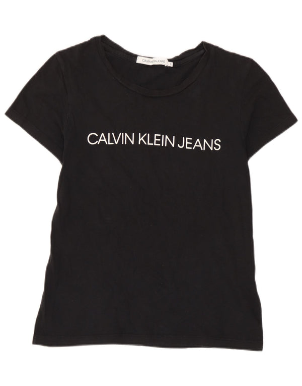 Calvin Klein Jeans Damen Grafik-T-Shirt-Oberteil UK 10 Small Schwarz Baumwolle