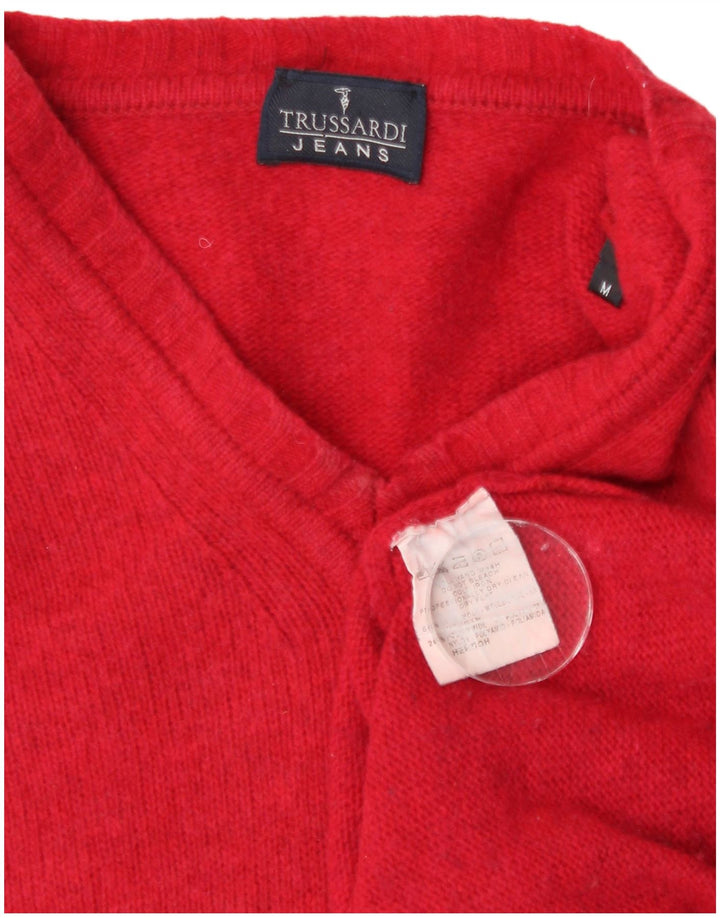 Trussardi Herren-Pullover mit V-Ausschnitt aus mittelroter Wolle