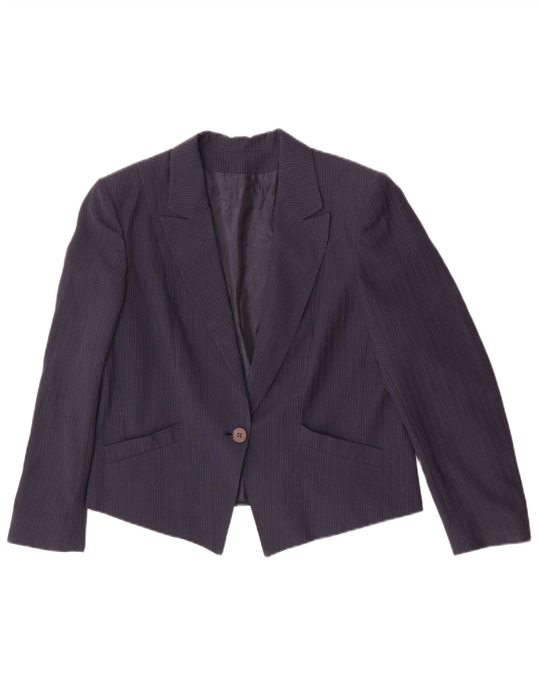 Vintage Damen 1-Knopf-Blazerjacke IT 46 Große marineblaue Nadelstreifen