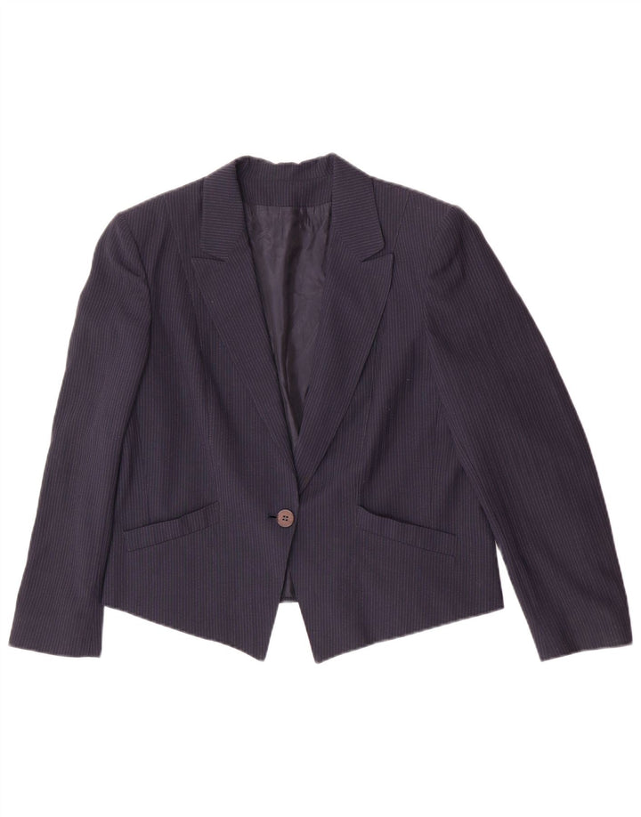 Vintage Damen 1-Knopf-Blazerjacke IT 46 Große marineblaue Nadelstreifen