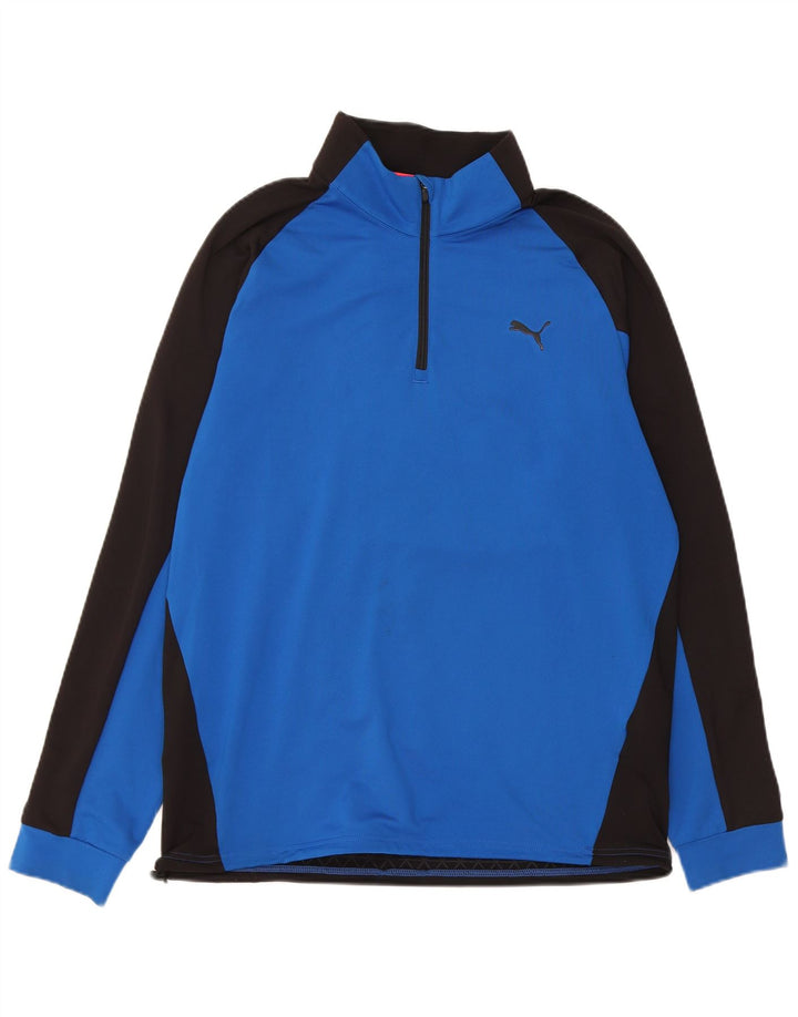 Puma Herren-Pullover-Trainingsanzugoberteil mit Reißverschluss und Halsausschnitt, klein, blaues Farbblock-Polyester