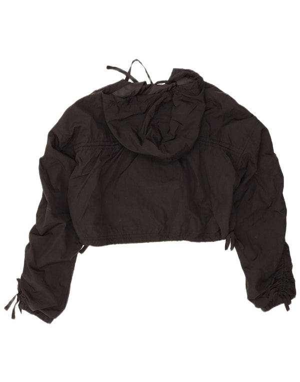 Topshop Womens Oversized Crop Hooded Bomber Jacket UK 10 Small Black Nylon