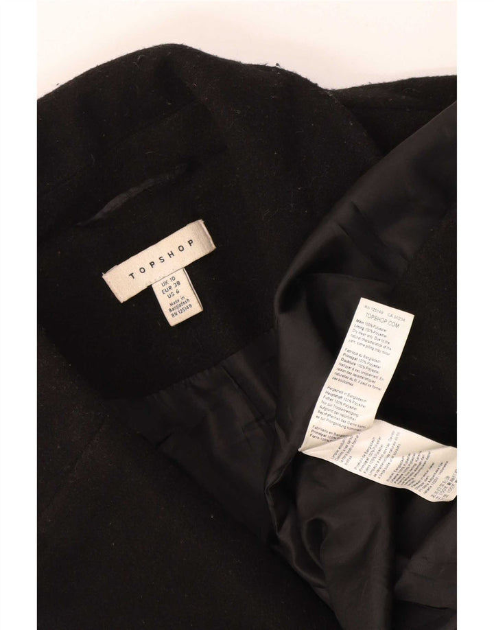 Topshop Damen Übergroßer zweireihiger Mantel UK 10 Small Schwarz Polyester