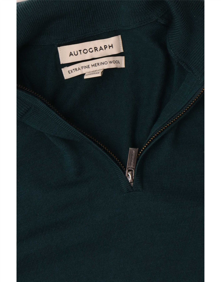 Marks & Spencer Herren Autograph Pullover mit Reißverschluss am Hals, mittelgrüne Wolle