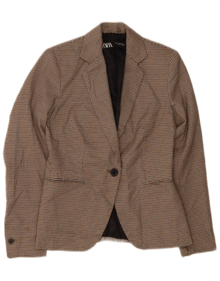 Zara Damen-Blazer mit 1 Knopf, übergroß, EU 34, 2XS, brauner Hahnentrittmuster