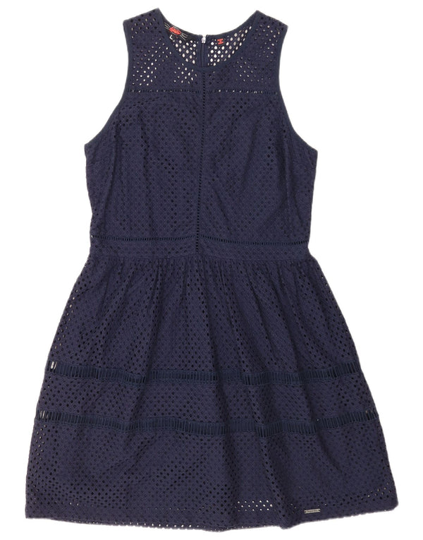 Superdry Damen ärmelloses A-Linien-Kleid UK 14 Large Marineblaues Nylon