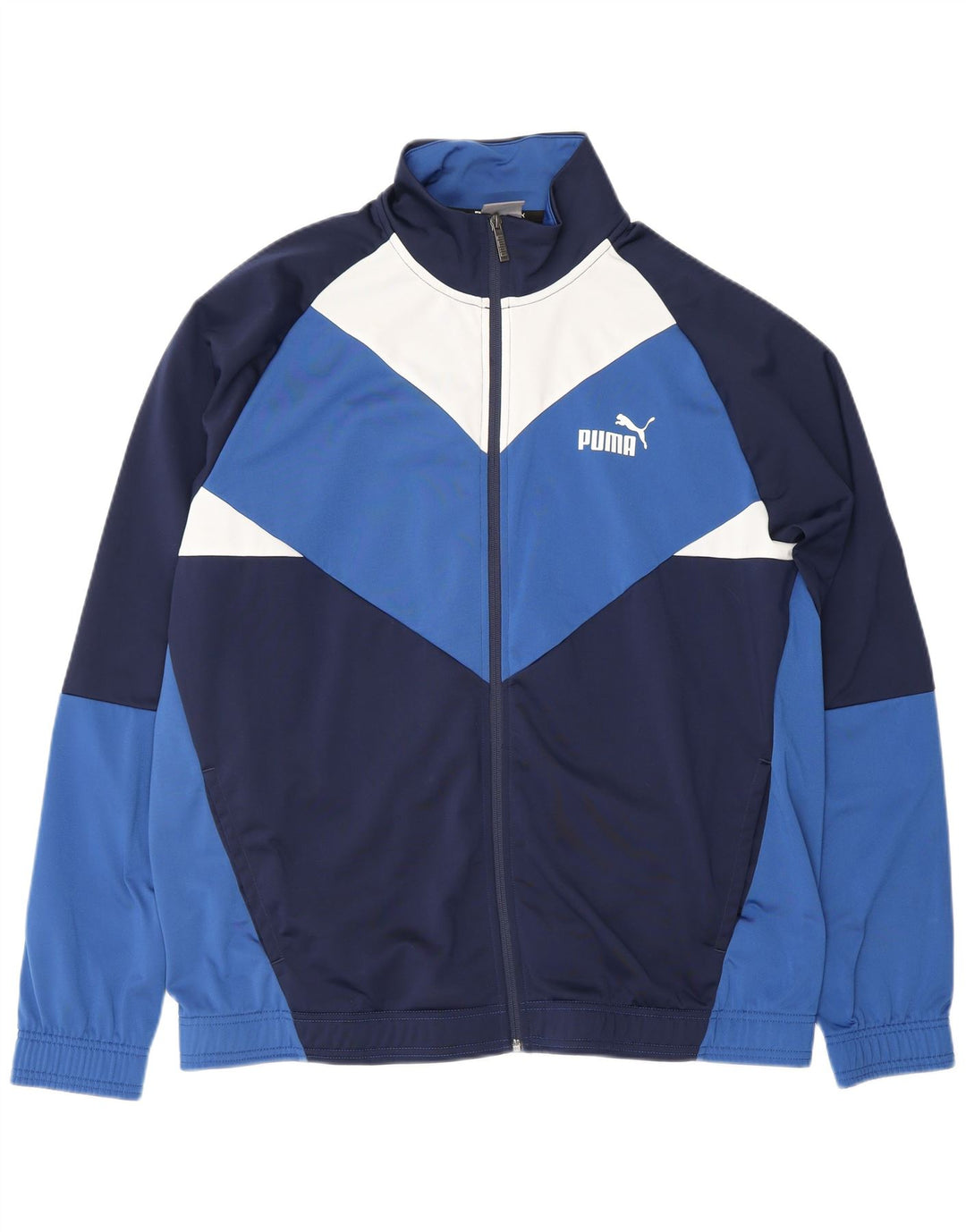 PUMA Herren-Trainingsanzug-Top-Jacke XL, blaues Farbblock-Polyester