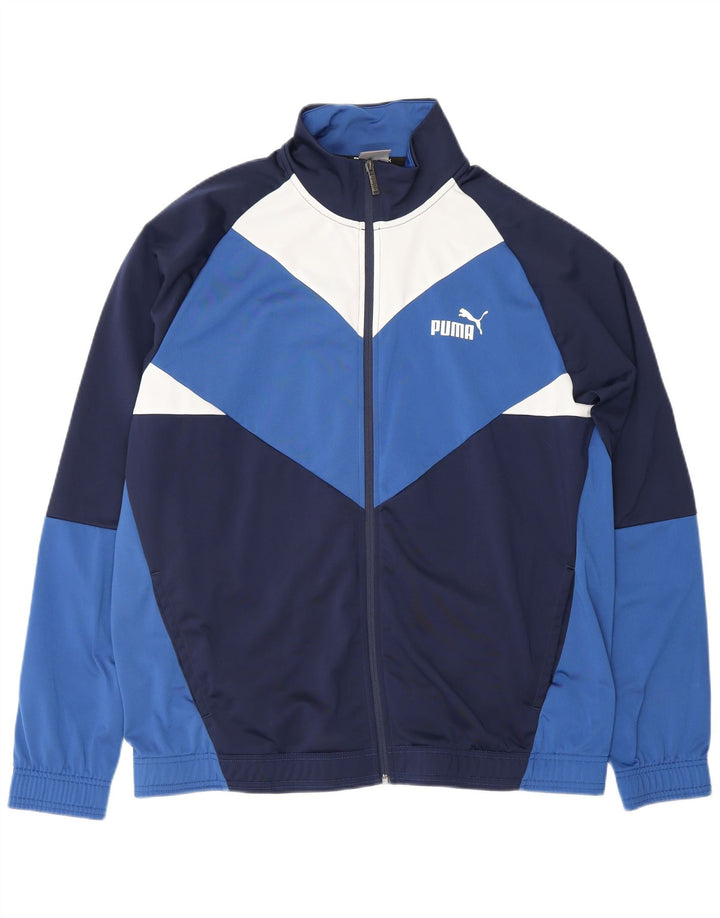 PUMA Herren-Trainingsanzug-Top-Jacke XL, blaues Farbblock-Polyester