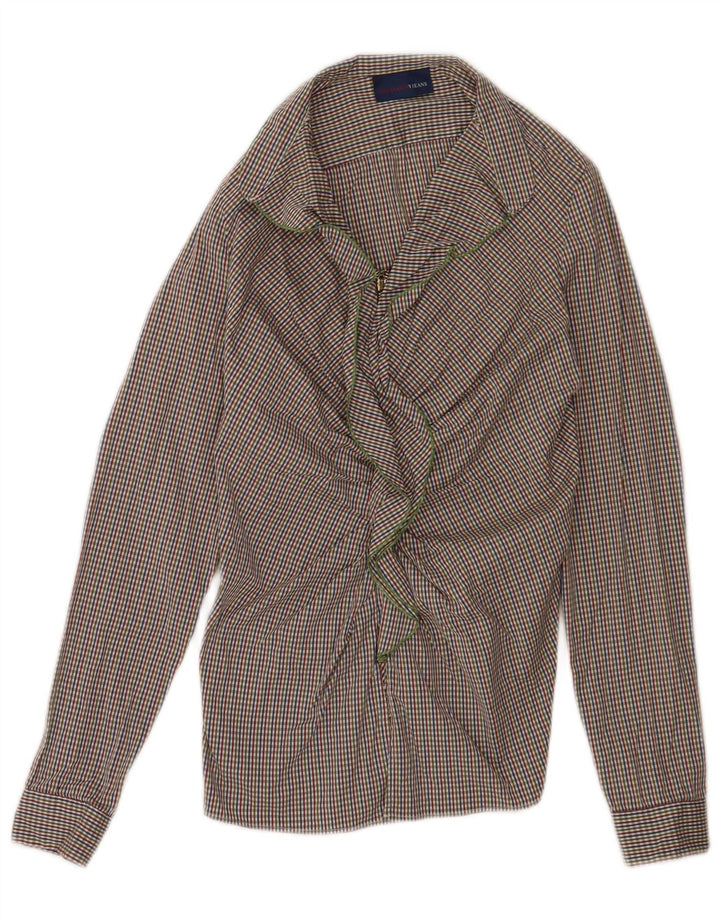 Trussardi Jeans Damen-Blusenoberteil mit Rüschen vorne, UK 6 XS, mehrfarbig