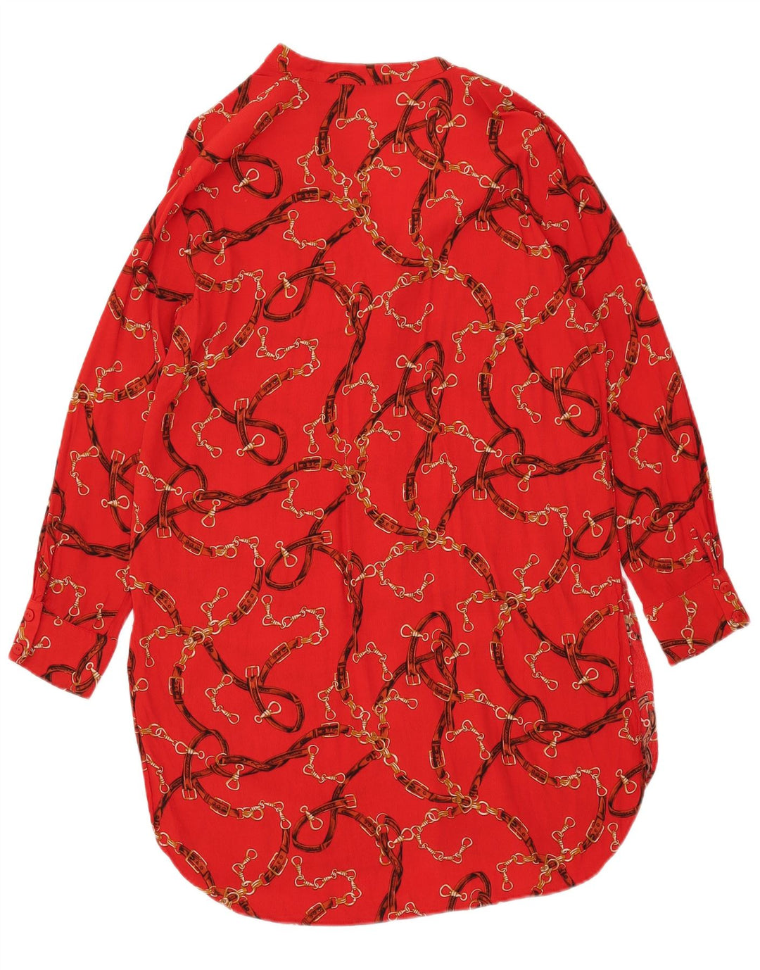 Zara Damen Langarm-Hemdkleid mit abstraktem Muster, UK 16, Größe L, Rot