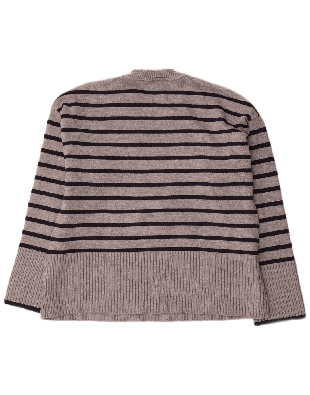 Zara Damen-Pullover, übergroß, Rundhalsausschnitt, Gr. 10, klein, grau gestreift