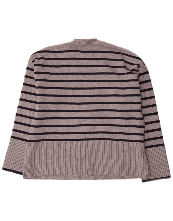 Zara Damen-Pullover, übergroß, Rundhalsausschnitt, Gr. 10, klein, grau gestreift