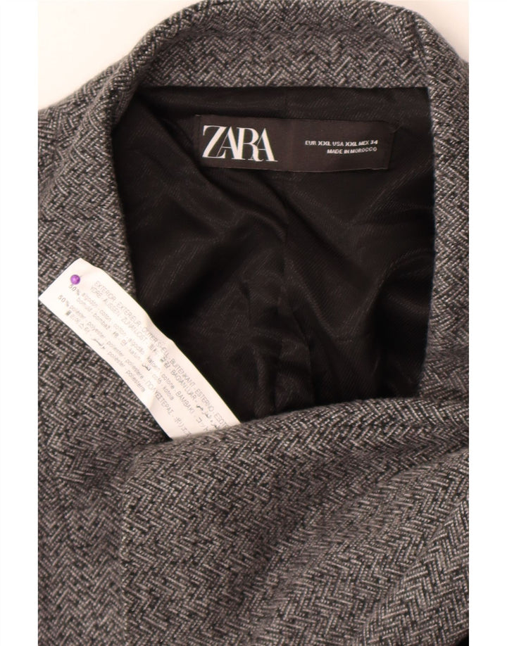 Offene Blazerjacke für Damen von Zara, UK 20 2XL, graue Baumwolle mit Fischgrätenmuster