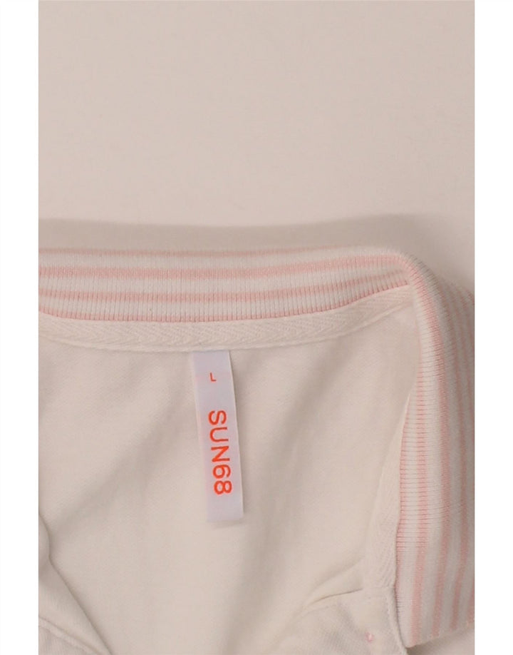 SUN68 Womens Polo Shirt UK 14 Large White Cotton