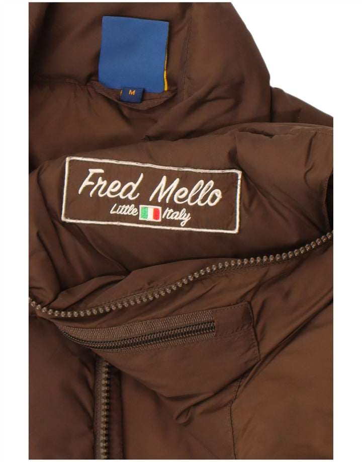Fred Mello Herren Graphic Wattierte Weste UK 40 Mittelbraunes Polyamid