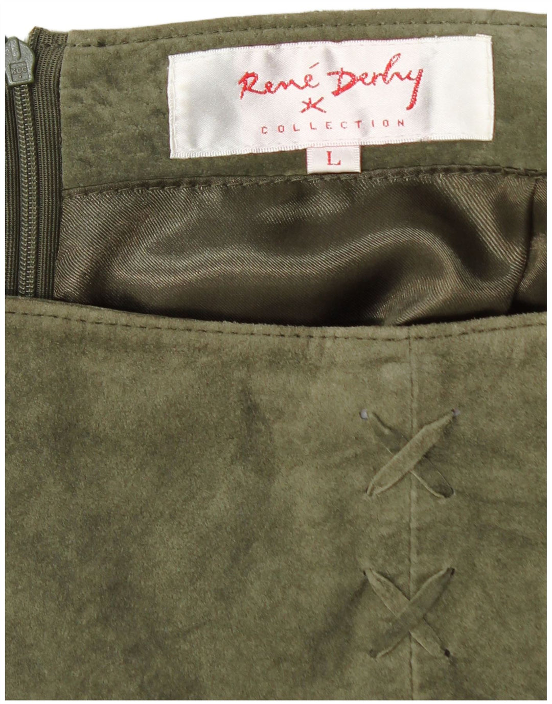 Rene' Derhy Damen Wildlederrock Large W30 Khaki Leder