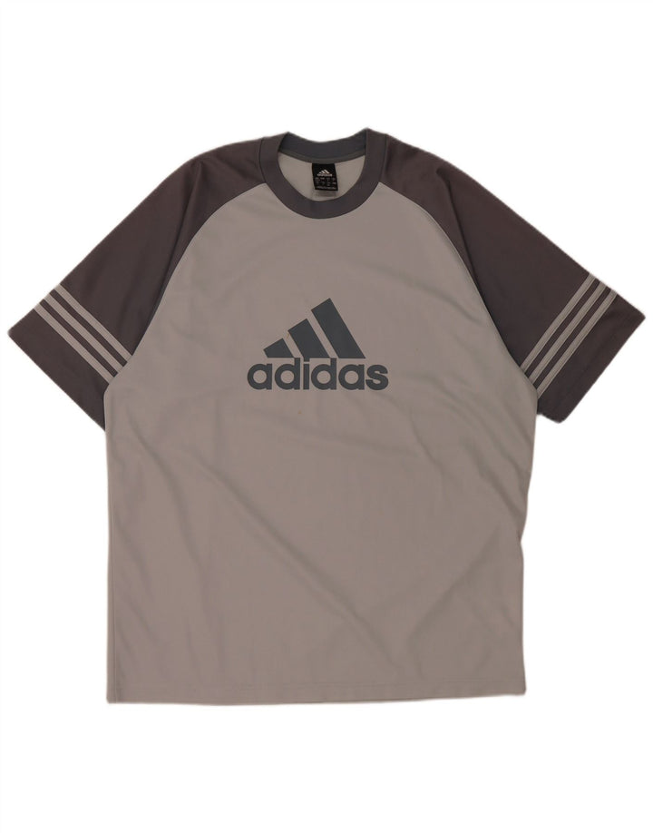 ADIDAS Herren Climalite Graphic T-Shirt Top UK 42/44 Large Grau Farbblock