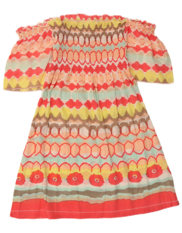 Vintage Damen Off Shoulder Kleid UK 14 Groß Mehrfarbig Geometrisch