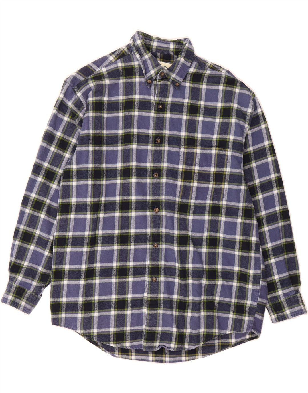 EDDIE BAUER Mens Regular Fit Flannel Shirt Medium Navy Blue Check Cotton Vintage Eddie Bauer and Second-Hand Eddie Bauer from Messina Hembry 