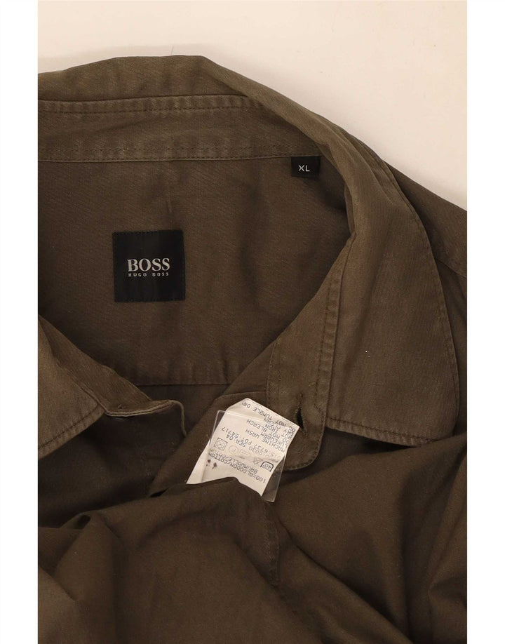 Hugo Boss Herrenhemd XL Khaki Baumwolle