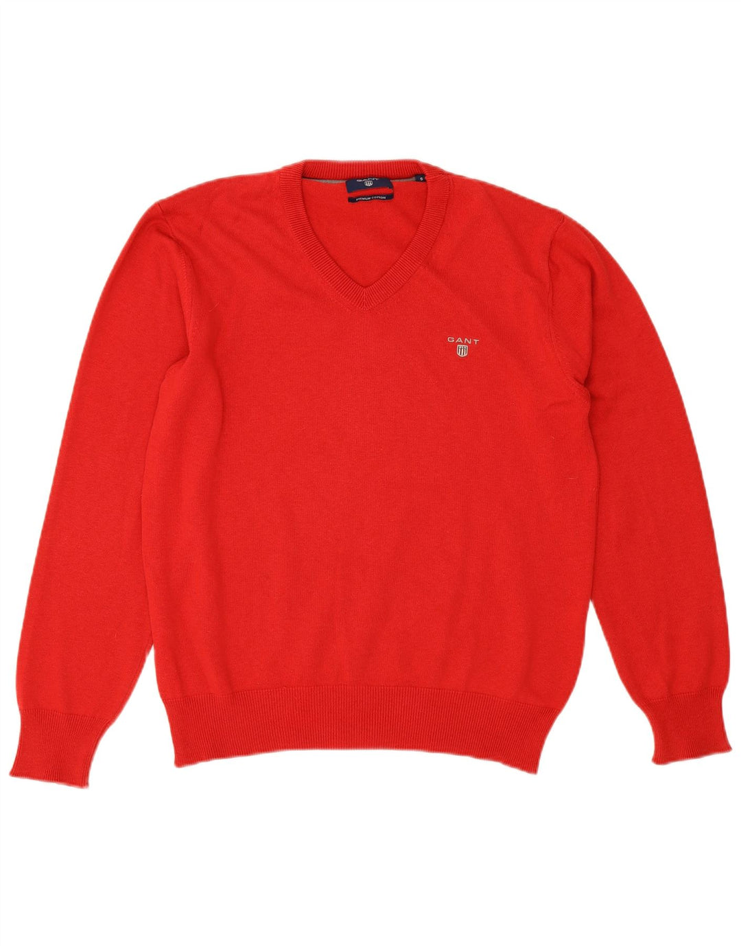 Gant Herren-Pullover mit V-Ausschnitt, Größe S, rote Baumwolle