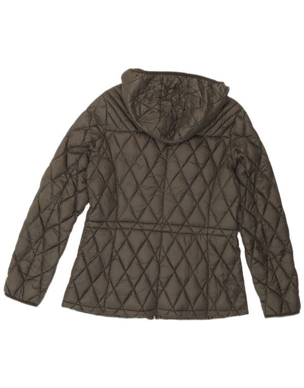 MICHAEL KORS Wattierte Damenjacke mit Kapuze, UK 14, mittelgraues Nylon