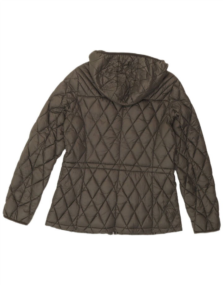 MICHAEL KORS Wattierte Damenjacke mit Kapuze, UK 14, mittelgraues Nylon