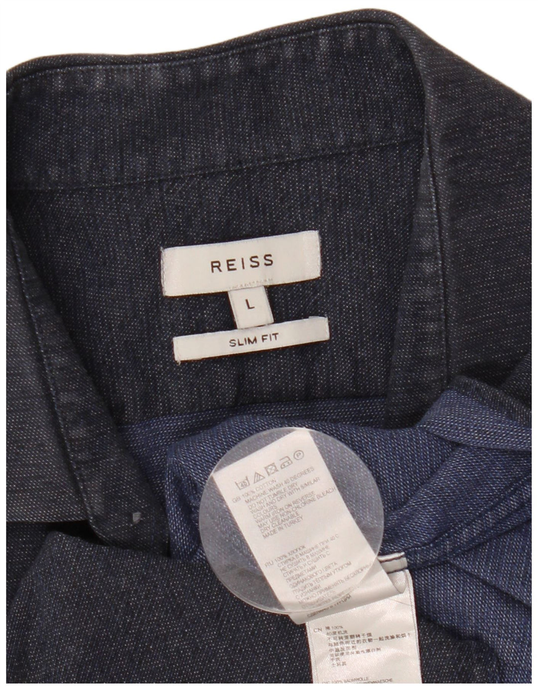 Reiss Herren-Slim-Fit-Hemd, groß, marineblau, Baumwolle