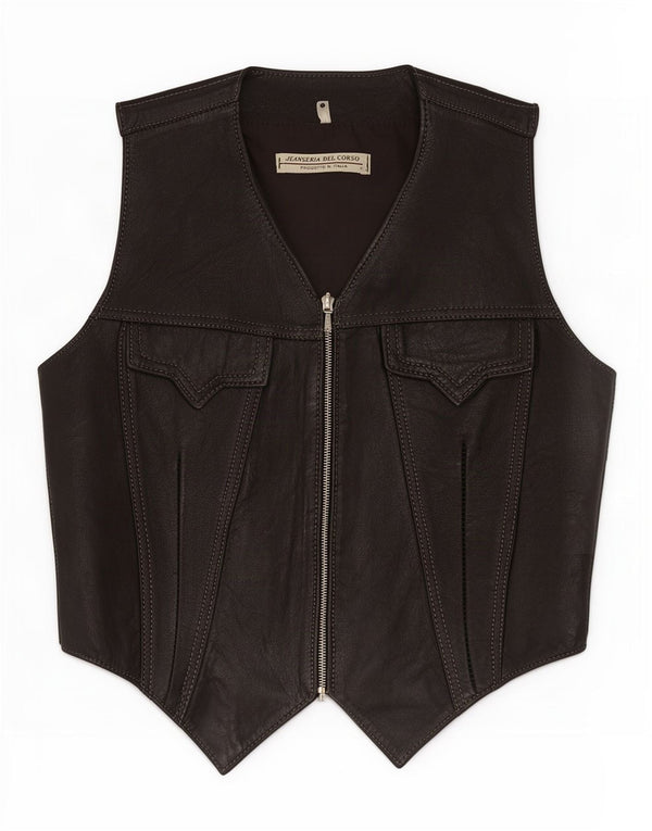Jeanseria Del Corso Damen Lederweste UK 12 Medium Schwarz