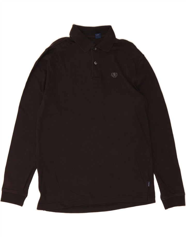 IZOD Mens Long Sleeve Polo Shirt Medium Black Cotton Vintage Izod and Second-Hand Izod from Messina Hembry 