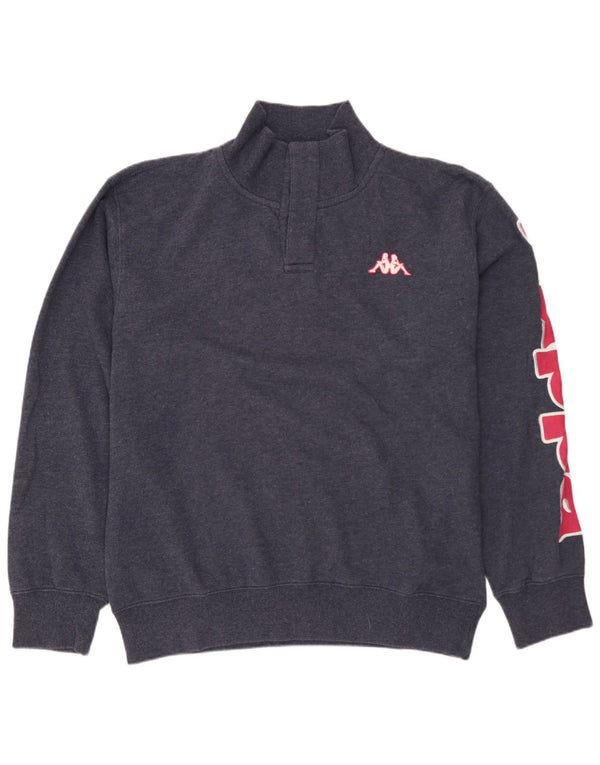 KAPPA Herren-Sweatshirt mit grafischem Reißverschluss am Hals, groß, marineblaue Baumwolle