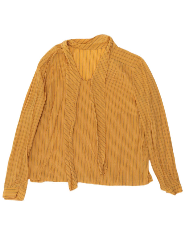 Vintage Damen Durchsichtiges Blusentop UK 16 Groß Gelb gestreift