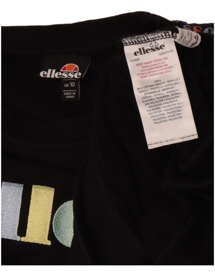 Ellesse Womens Graphic Oversized Sweatshirt Pullover UK 10 Small Schwarz