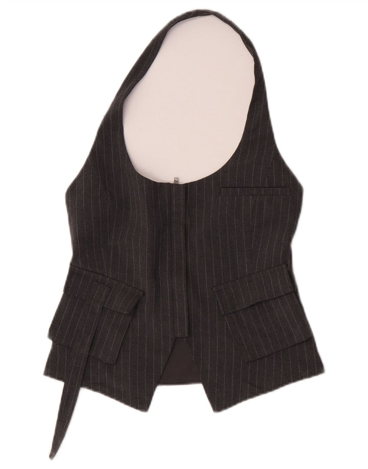 Zara Damen Weste mit Neckholder, Größe S, Grau, Nadelstreifen, Polyester