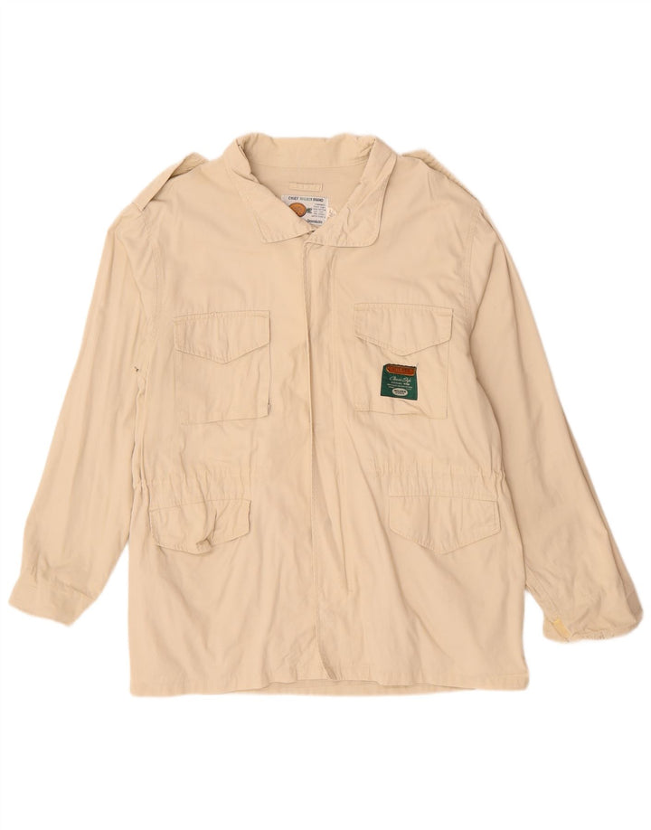 VINTAGE Herren Militärjacke UK 40 Große Beige Baumwolle