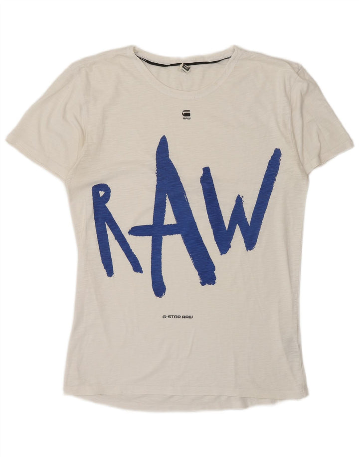 G-Star Herren Grafik-T-Shirt-Oberteil aus mittelweiß gesprenkelter Baumwolle