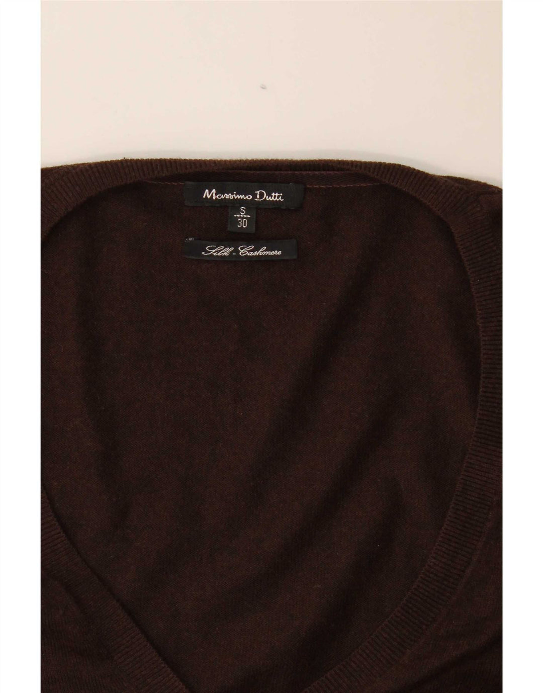 Massimo Dutti Damen-Pullover mit V-Ausschnitt, Gr. 10, kleine braune Seide
