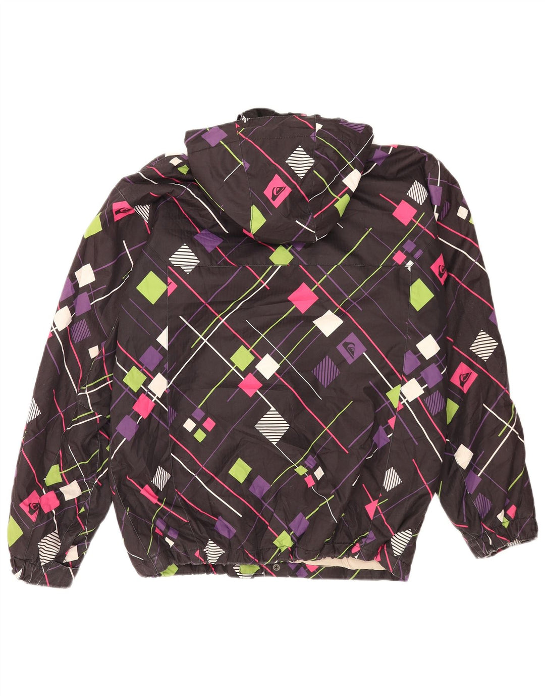 Quiksilver Damen-Windbreakerjacke mit Kapuze, UK 14, Mittelschwarz, geometrisch
