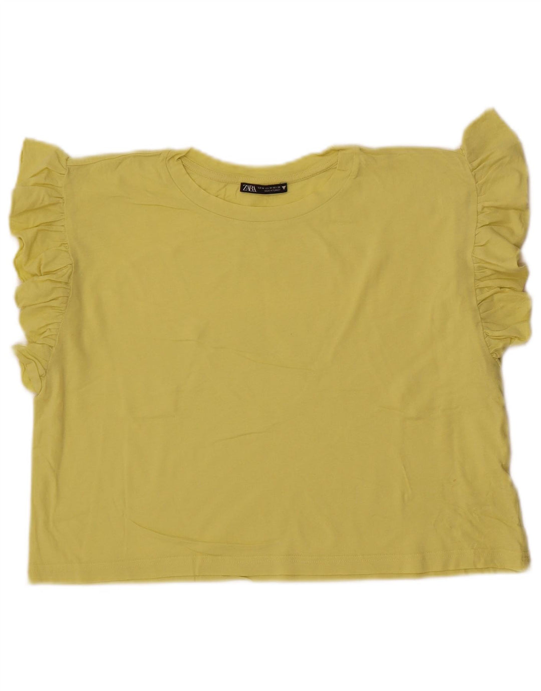 Zara Damen Crop T-Shirt Top UK 14 Mittelgelb