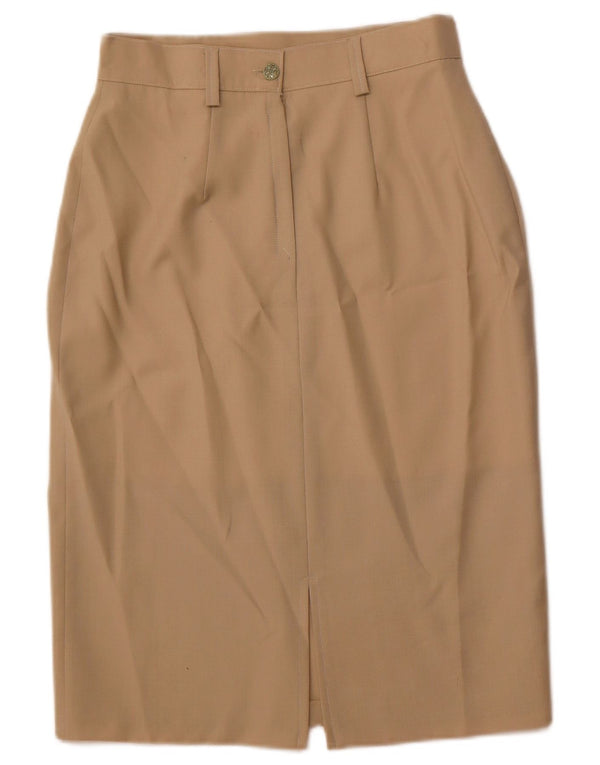 VINTAGE Damen Bleistiftrock IT 44 Medium W28 Braune Wolle