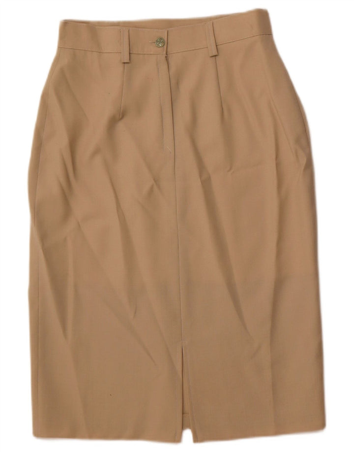 VINTAGE Damen Bleistiftrock IT 44 Medium W28 Braune Wolle