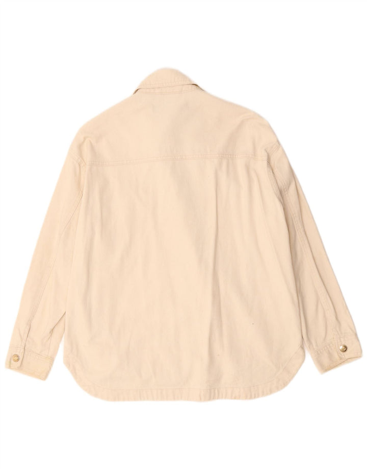Zara Damen Bomberjacke UK 10 Small Off White Baumwolle
