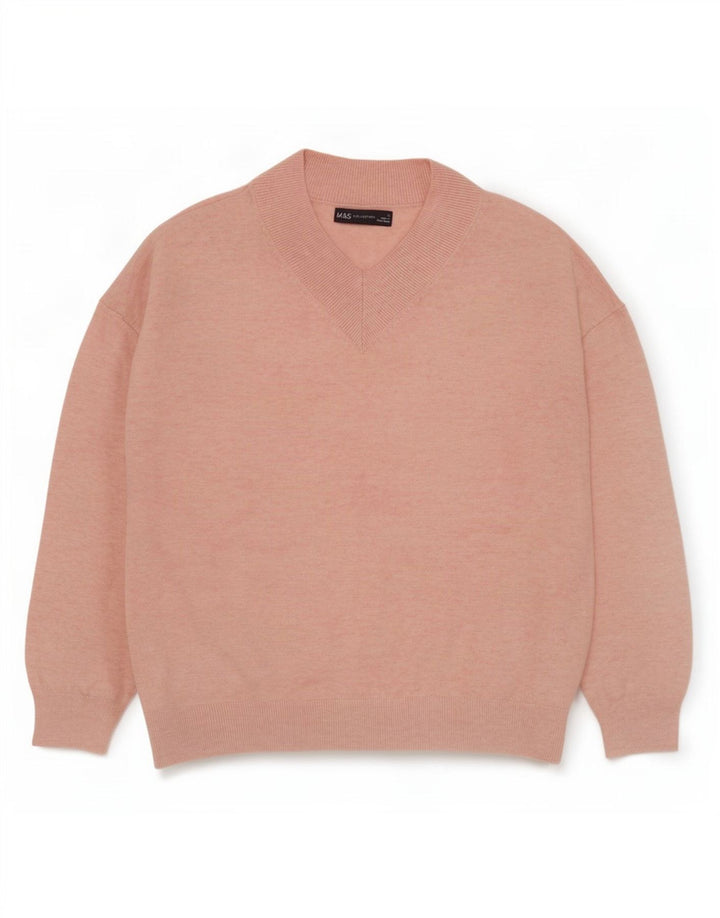 Marks & Spencer Damen-Pullover in Übergröße mit V-Ausschnitt, Gr. 10, Größe S, Rosa