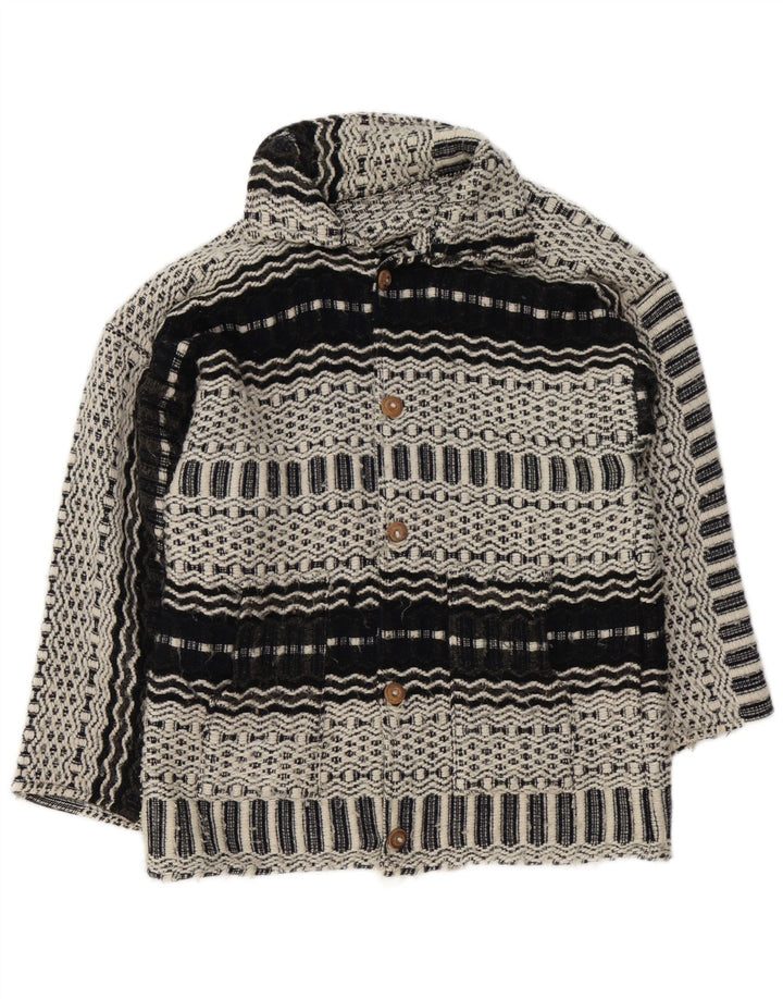 Vintage Herren Grafischer Cardigan Pullover Mittelgrau Geometrisch