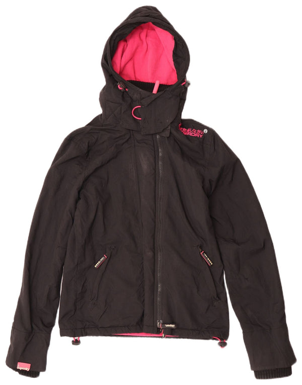 Superdry Damen Windcheater Kapuzen-Windjacke UK 6 XS Schwarz Nylon