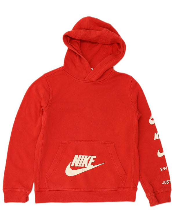 Nike Jungen-Pullover mit grafischem Kapuzenpullover, 10–11 Jahre, mittelrote Baumwolle