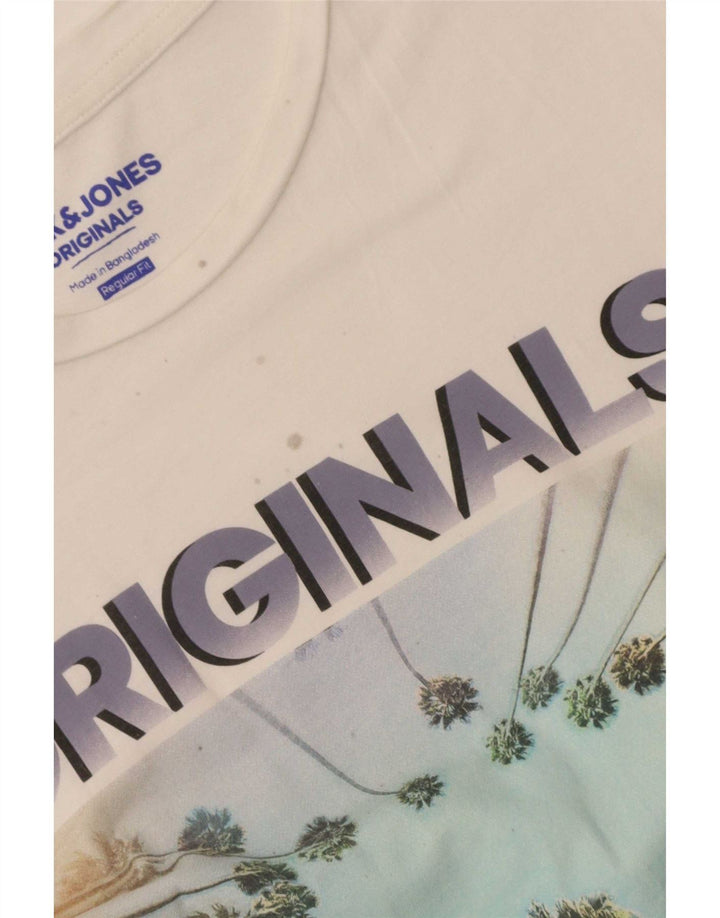 Jack & Jones Herren-T-Shirt mit normaler Passform, Grafik, Größe L, aus weißer Baumwolle