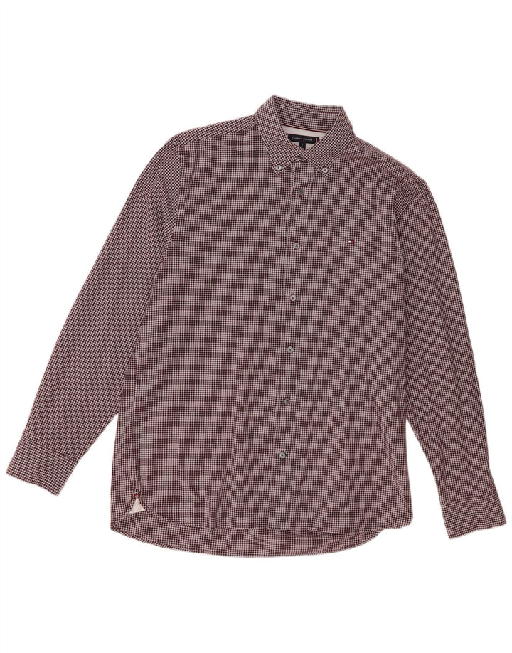 Tommy Hilfiger Herren-Hemd mit normaler Passform, große, kastanienbraune Gingham-Baumwolle
