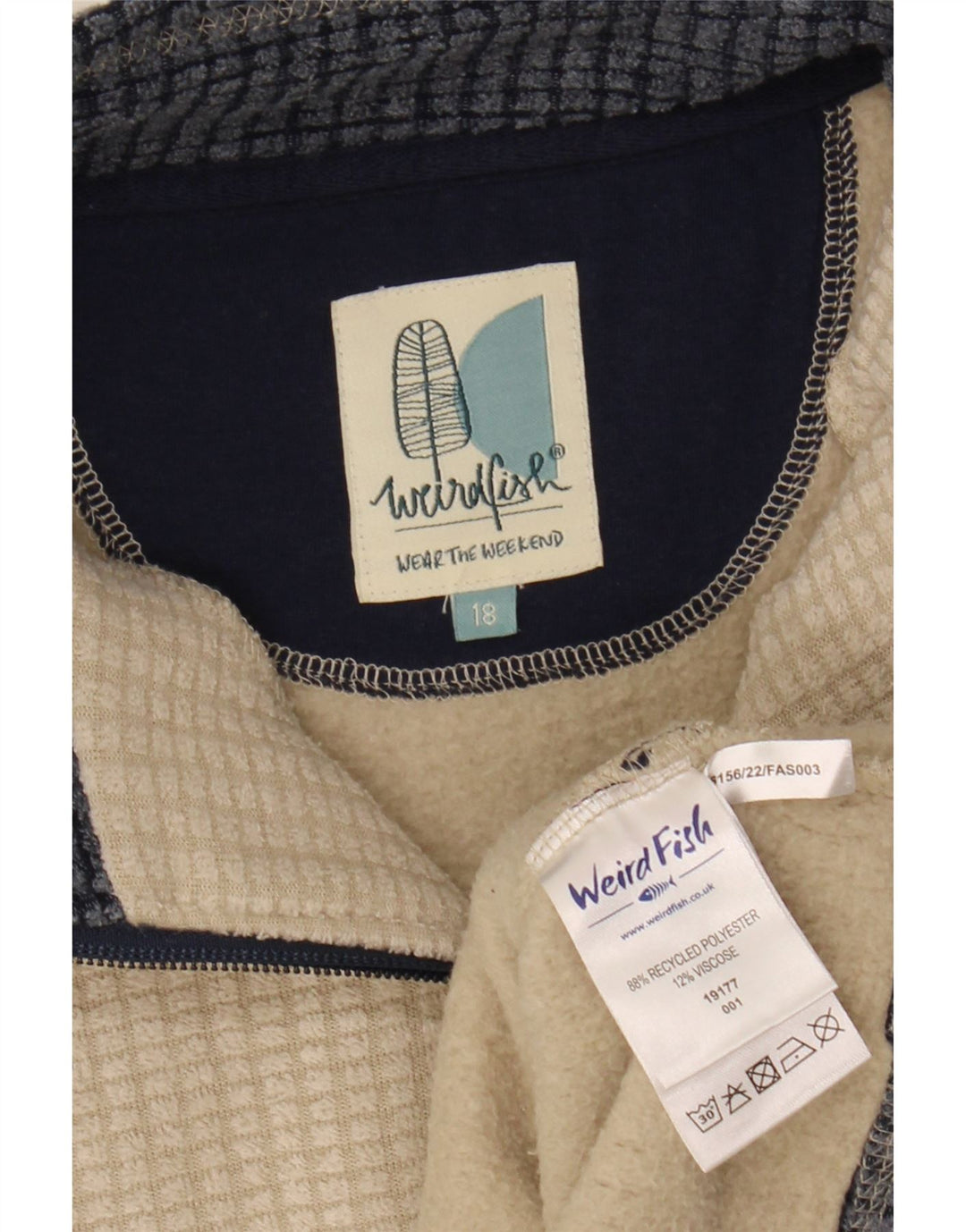 WEIRD FISH Womens Zip Neck Fleece Jumper UK 18 XL Beige Polyester