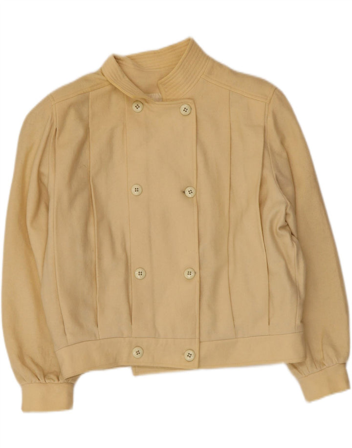 Vintage Damen Bomberjacke UK 14 Mittelbeige Wolle